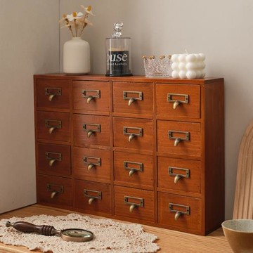 復古16宮格抽屜收納柜跨境桌面日手賬中藥儲存桌面木質收納柜子