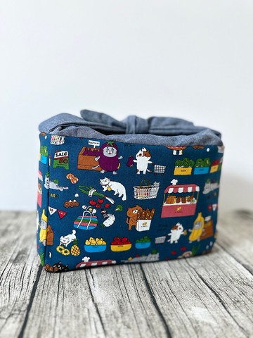 原創手工縫製午餐包便當袋 和風可愛貓貓圖案 日式蝴蝶結綁帶