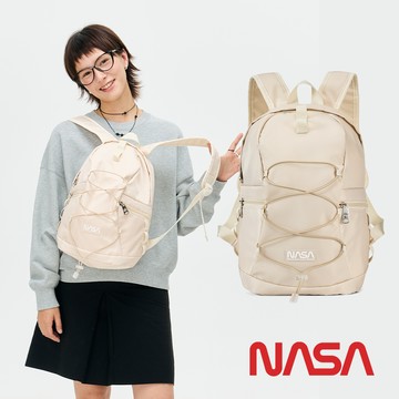 NASA SPACE 輕量抽繩多功能雙肩後背包-月光米NA20011