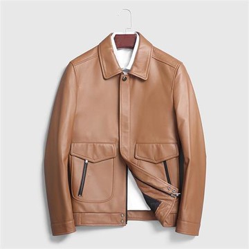 【米蘭精品】真皮皮衣外套-綿羊皮時尚翻領機車夾克簡約男外套2色74ja43