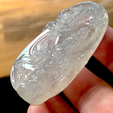 高冰種翡翠精雕神龍護主觀音菩薩 | 天然緬甸玉翡翠A貨 | 送禮