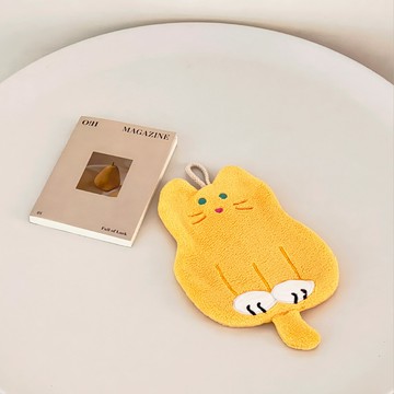 Hoom 貓咪造型擦手巾 坐坐貓款 黃色 20*30  1組