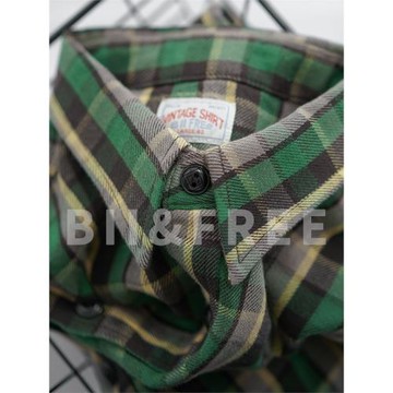 BF原創自制春秋復古咔嘰撞色格子襯衫男長袖純棉修身復古休閑襯衣