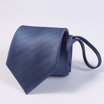 懶人拉鏈式領帶男士正裝商務職業一拉得光面平紋湖藍色純黑色8cm