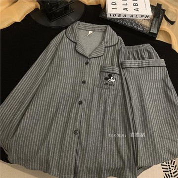 秋冬德絨男士情侶睡衣女加厚保暖磨毛長袖卡通米奇大碼套裝家居服