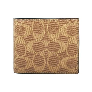 COACH 經典緹花LOGO皮革男用短夾 棕褐色 CY394 QBNRX