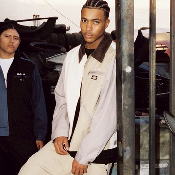 【XLARGE 聯名】Dickies男款卡其色燈心絨衣領多色拼接設計休閒外套|DK0A89WRKHK