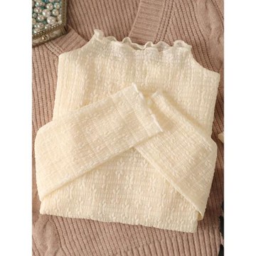 半高領蕾絲打底衫女加絨長袖秋冬新款毛衣內搭紗衣高級感網紗上衣