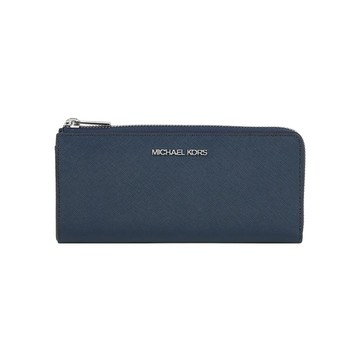 [平輸]Michael Kors 銀字Logo 防刮皮革L型拉鍊長夾(海軍藍)