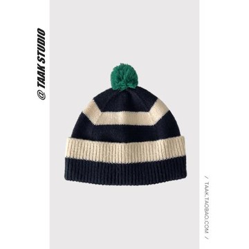 日系可愛彩色球球條紋針織帽子女秋冬季保暖護耳包頭帽韓版毛線帽