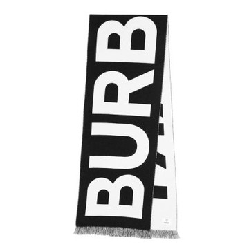 BURBERRY Logo 徽標 羊毛 提花 圍巾 黑色 白色