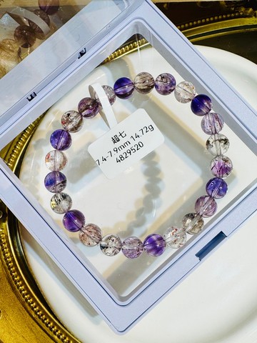 天然輕透料閃彩超七水晶7.4-7.9mm14.72g帶彼岸花三輪骨幹水晶