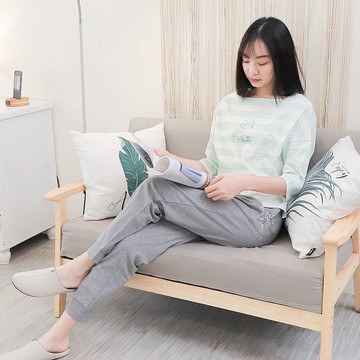 UMORFIL膠原蛋白條紋方領七分袖居家服-綠