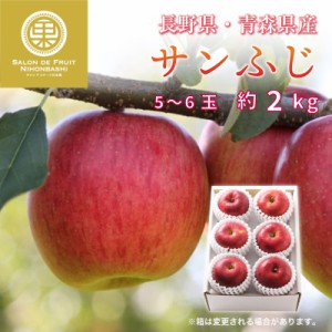 [予約 2023年11月1日-11月30日の納品] サンふじ 5-6玉 大玉 約 2kg りんご長野 青森県産 果実専用化粧箱 秋ギフト 冬ギフト お歳暮 御歳