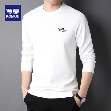 羅蒙長袖t恤男春秋季新款打底衫大碼圓領純色男士商務休閑衛衣T恤