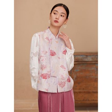 如意連云 春秋款立領提花新宋錦馬甲女復古新中式口袋琵琶襟坎肩