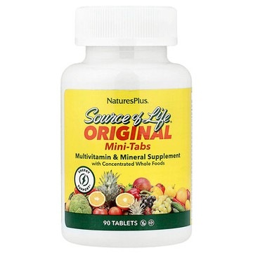 NaturesPlus, Source of Life，原味迷你片劑，含濃縮全食的多維生素和礦物質補充劑，90 片
