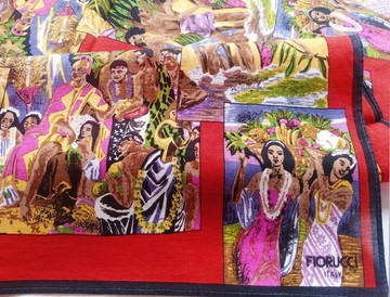 FIORUCCI ITALY 復古手帕 Aloha 夏威夷 Tiki 藝術印花 18 x 17.5 英吋