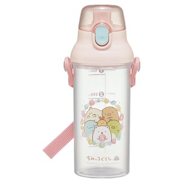 Skater 塑膠水壺 TRITAN 彈蓋直飲 480ml 附調整式背帶 日本製  角落生物 透明粉色  1個