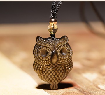 金曜石貓頭鷹吊墜男女屬牛鼠年本命年招財轉運黑曜石項鏈生日禮物