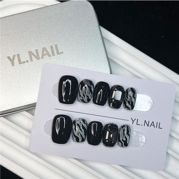 【YL.NAIL迷蹤】純手工甲片ins小紅書小眾高級黑色紋路美甲穿戴甲