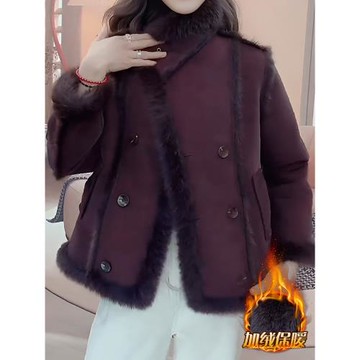 皮毛一體加絨外套女2025新款冬季加厚時尚小個子百搭保暖毛毛大衣