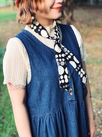 5way花布領巾-黑色草間