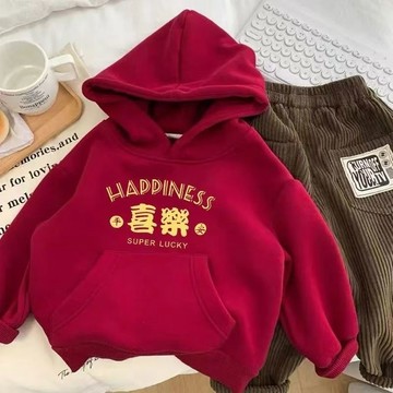 【台灣出貨】 新年中大童 衛衣連帽童裝兒童洋氣加絨過年男女童上衣新款衛衣 加絨上衣 拜年服 外衣 大學t