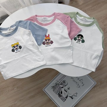 【MasCool 】牛角飛天小女警 短T 短袖 短袖TEE 短版T 彈力短T 短版上衣 女生短版