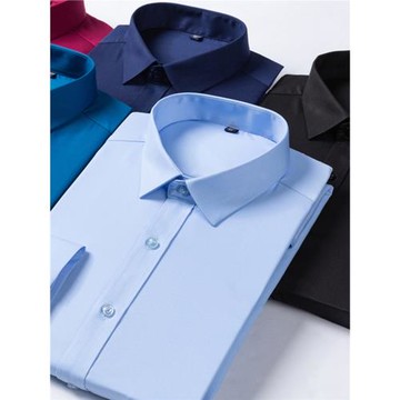 無口袋男士抗皺竹纖維透氣光滑免燙長袖襯衫修身微彈力加肥特大碼