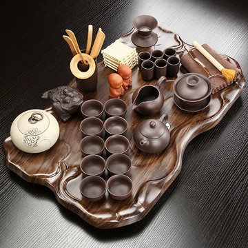 紫砂茶具套裝小套分體簡約茶盤瀝水托盤茶臺功夫陶瓷茶杯整套茶海 雙11全館免運