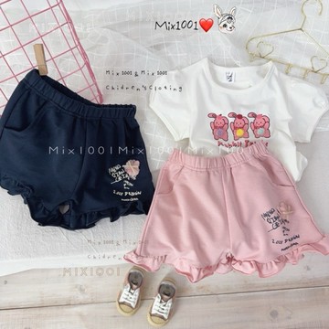 🌈✨mix1001甜甜系列小兔禮物蝴蝶結🎀短褲✨兒童荷葉花邊棉質短褲 5-17