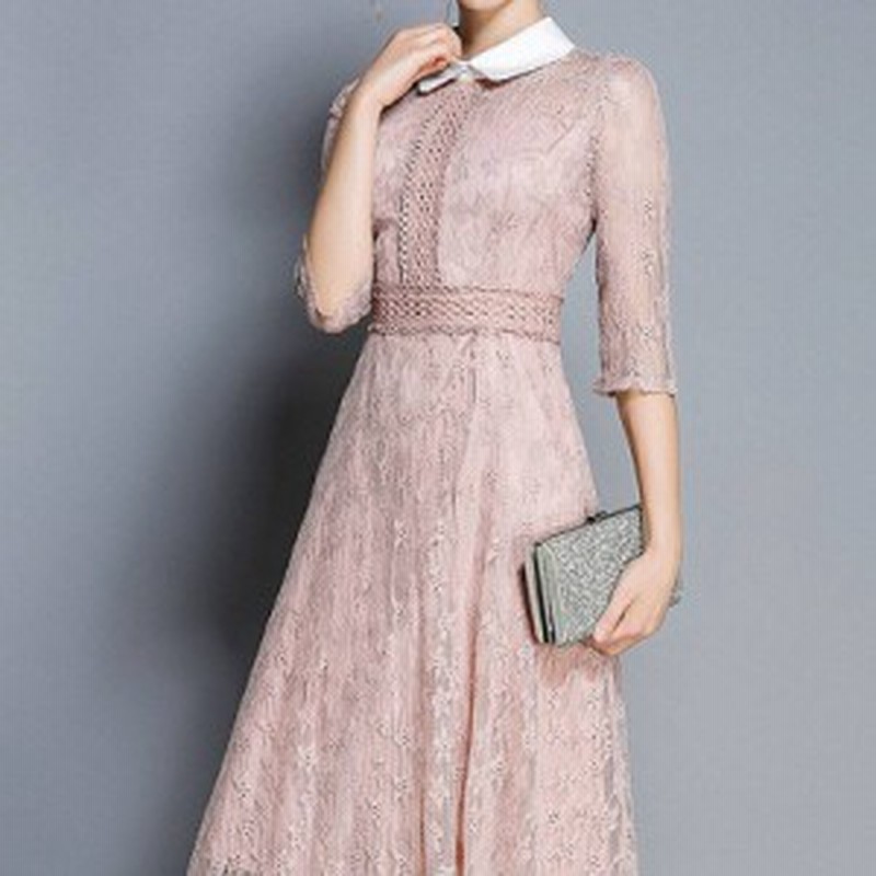 フラワー レース ワンピース 花柄 襟 付き 七分丈 ミモレ丈 フェミニン ガーリー パーティー 秋冬 Nt0564 通販 Lineポイント最大1 0 Get Lineショッピング