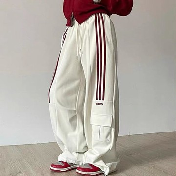 【二十三歲】臺灣出貨HELLO KOMA設計感工裝褲男春秋美式休閒運動衛褲高腰寬鬆闊腿褲子