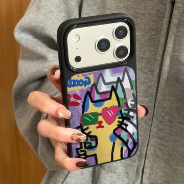 點贊貓咪適用iPhone17promax手機殼蘋果16pro美式15pro塗鴉14女13