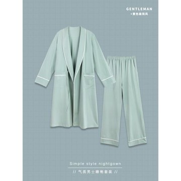 男士睡衣睡袍浴袍純棉長袖長褲簡約氣質純色寬松大碼家居服男套裝