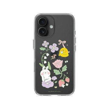 iPhone 16 Clear Case（相機按鈕） 透明 - 懶散兔與啾先生 Lazy Rabbit and Mr.Chu - 優雅花園
