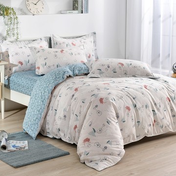 Betrise 貝翠絲 升級德國銀離子防蹣抗菌100%精梳棉四件式兩用被床包組(加大)-青澀時光  1入