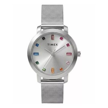 【TIMEX】天美時 Main Street  31毫米 水晶時標 不鏽鋼網帶女錶(銀 TXTW2Y48600)