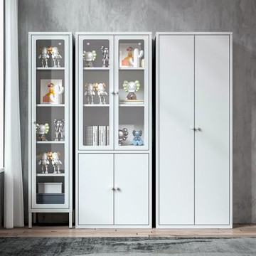 家用鋼制書柜多層落地兒童書架帶門防塵收納置物架客廳透明展示柜