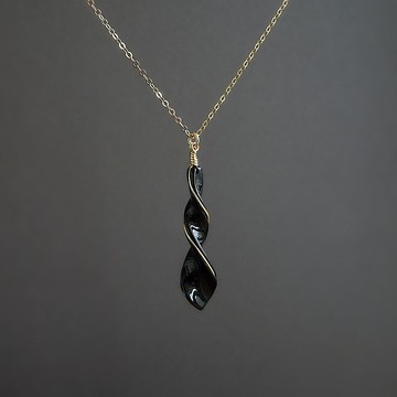 黑瑪瑙幾何螺旋墜 14K GF 包金線 手工鑲邊 新藝術風格項鍊 長鍊