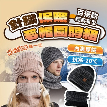 【蝦皮隔日配】針織毛帽 圍脖組 毛線帽 百搭保暖 賞雪毛帽 兩件組 針織帽 保暖帽 秋冬帽 毛帽 滑雪 D0304018
