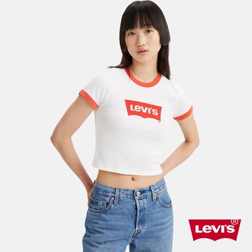 Levis 女款 復古滾邊短版T恤 / 修身版型 / 經典Logo 復古橘