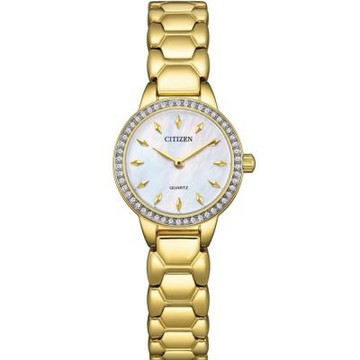 CITIZEN 星辰  限量 時尚雙針白蝶貝晶鑽石英錶-金-女錶(EZ7012-51D)24mm