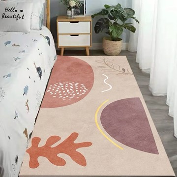 北歐風幾何臥室地毯 1片  160 x 80 x 0.5~0.7cm  抽象海草 卡其色