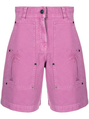 Palm Angels - embroidered denim shorts - women - Cotton - S - Purple