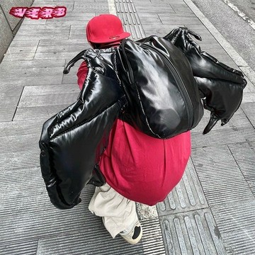 【臺灣有貨】原創美式嘻哈街頭小衆軟PU皮蝙蝠翅膀雙肩包雙層拉鏈背包ins男女