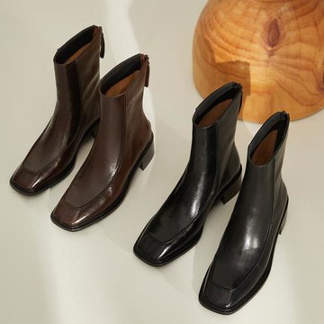 真皮后拉鏈方頭瘦瘦靴2025秋季新款中跟短筒馬丁靴英倫復古短靴女