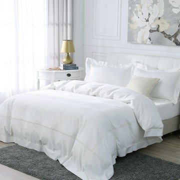 雙人兩用被套特大床包組/美國棉授權品牌 300織 純色刺繡 / 簡約白 [鴻宇] 台灣製 - 2101