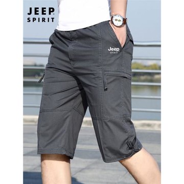 JEEP SPIRIT七分褲男夏季寬松大碼全棉中褲多袋休閑工裝沙灘短褲